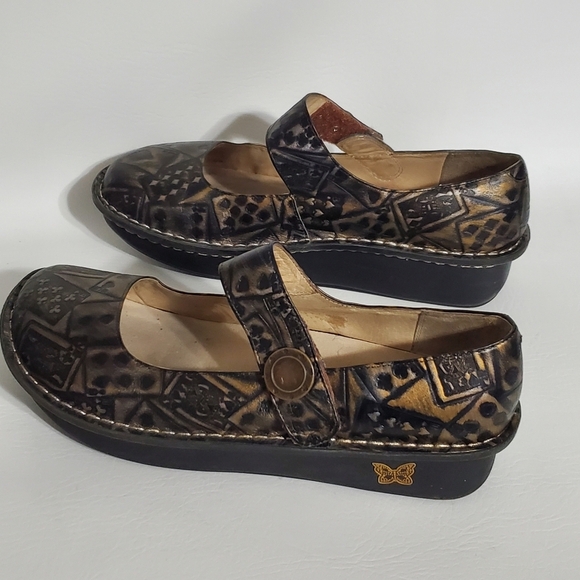 Alegria Deck of Cards Mary Jane Clog Black Gold Womens Shoes Size 41 - Picture 6 of 13